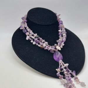 Vintage Amythest Stones & Chips Long Necklace.